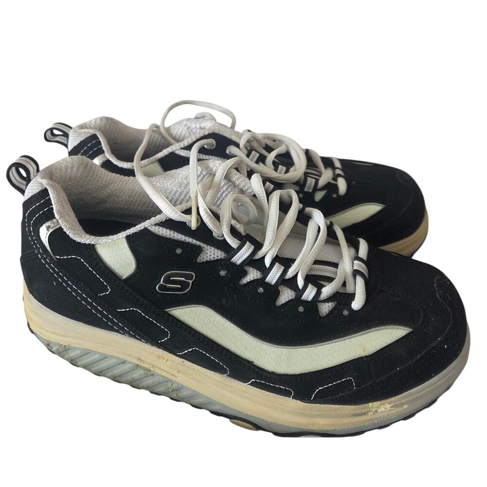 Skechers Shape Ups Black and White Leather Womens 8 Sneakers Platform